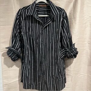 Perry Ellis Black White Stripe Button Down